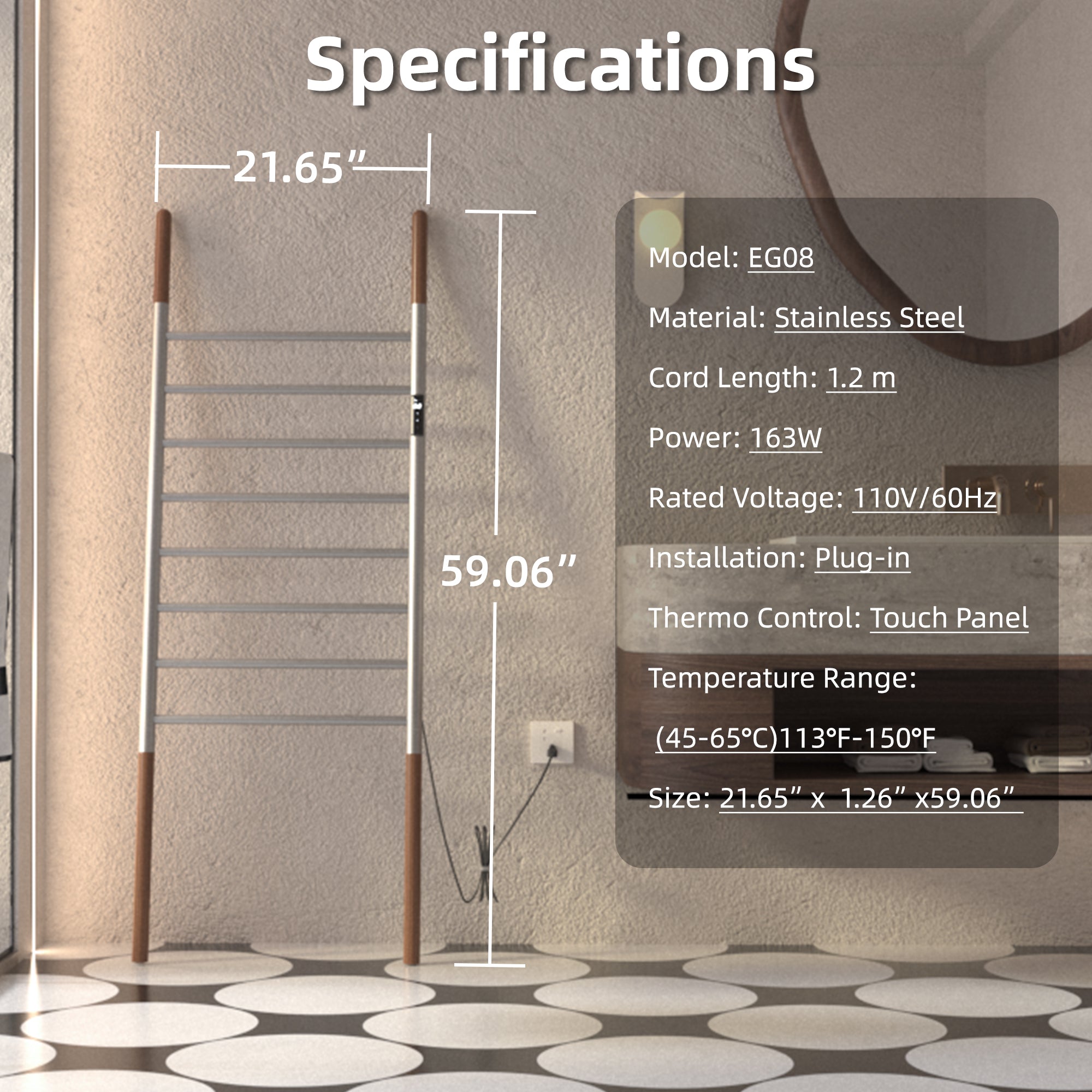 P&Dlusir Freestanding Electric Towel Warmer PD-EG08-8