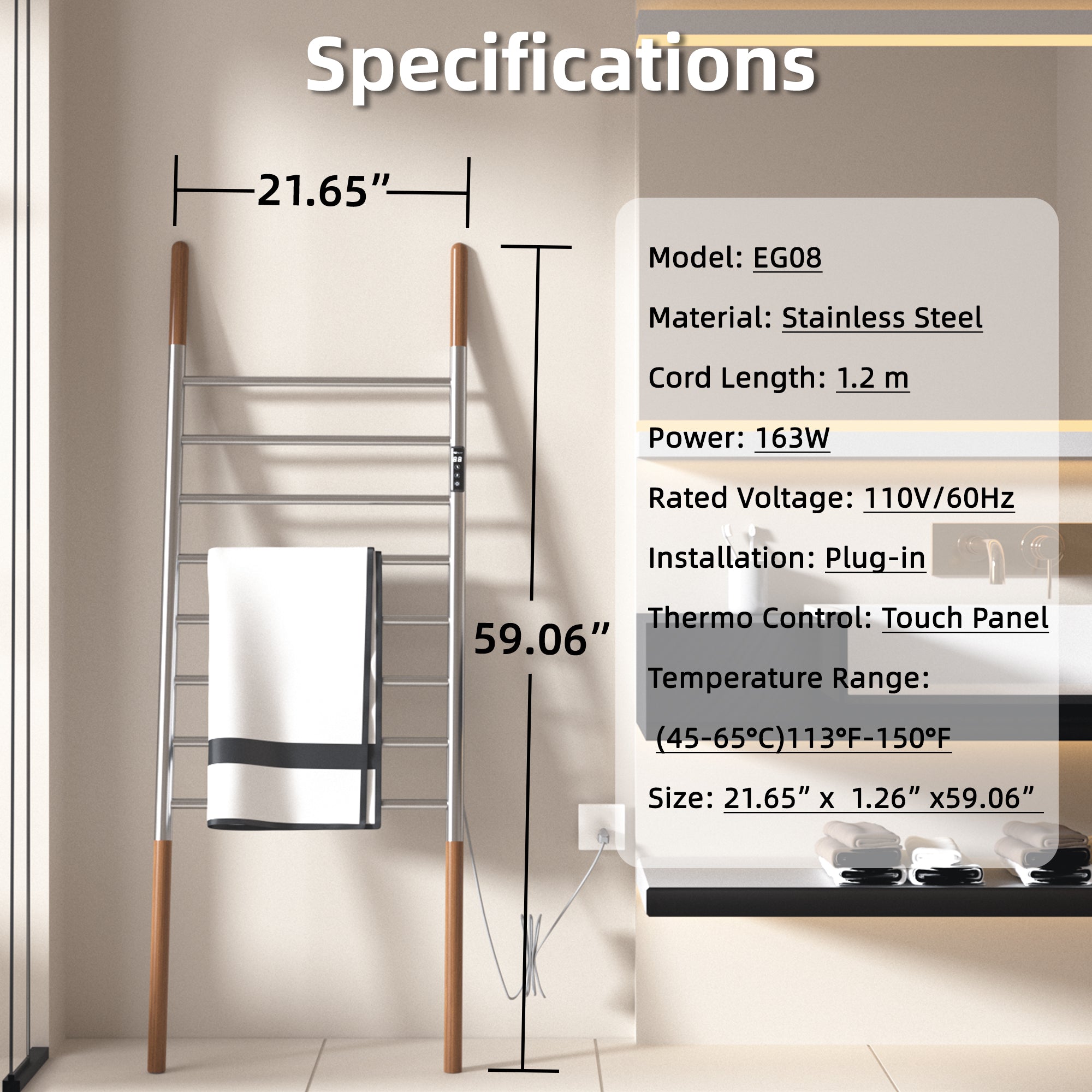 P&Dlusir Freestanding Electric Towel Warmer PD-EG08-8